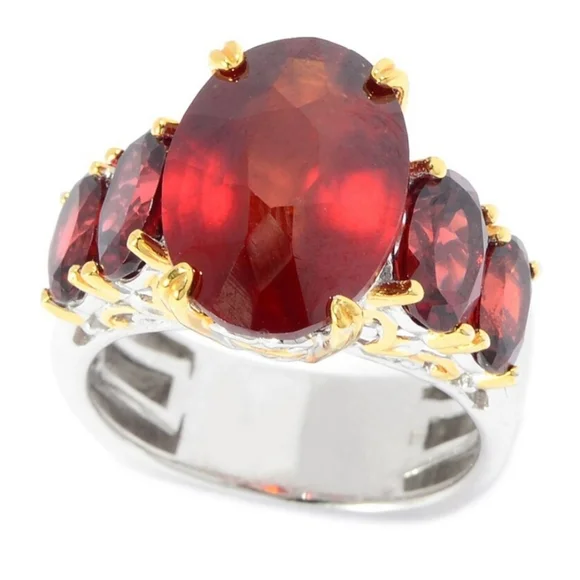 Gems en Vogue 9.20 Hessonite & Almandine Garnet Gold & 925 Ring Sz 6! - Picture 1 of 4